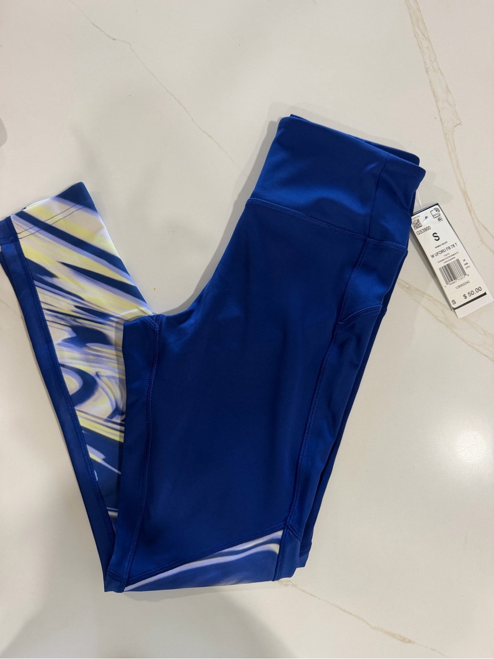 Girls' Performance Leggings in Royal Blue with Patterned Hem